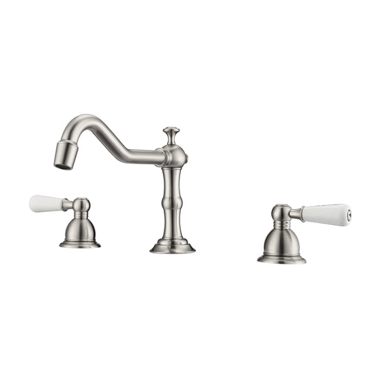Roma 8" Widespread Brushed Nickel Bathroom Faucet with Porcelain Lever Handles