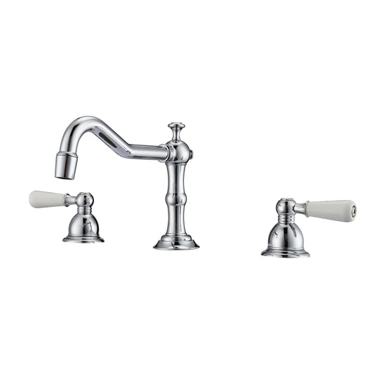 Roma 8" Widespread Chrome Bathroom Faucet with Porcelain Lever Handles