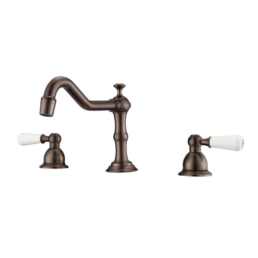 Roma 8" Widespread Oil Rubbed Bronze Bathroom Faucet with Porcelain Lever Handles
