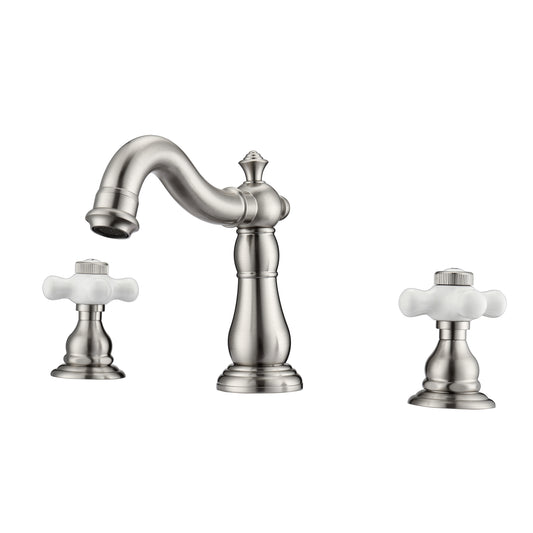 Aldora 8" Widespread Brushed Nickel Bathroom Faucet with Porcelain Cross Handles