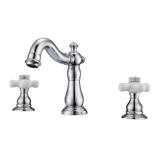 Aldora 8" Widespread Chrome Bathroom Faucet with Porcelain Cross Handles
