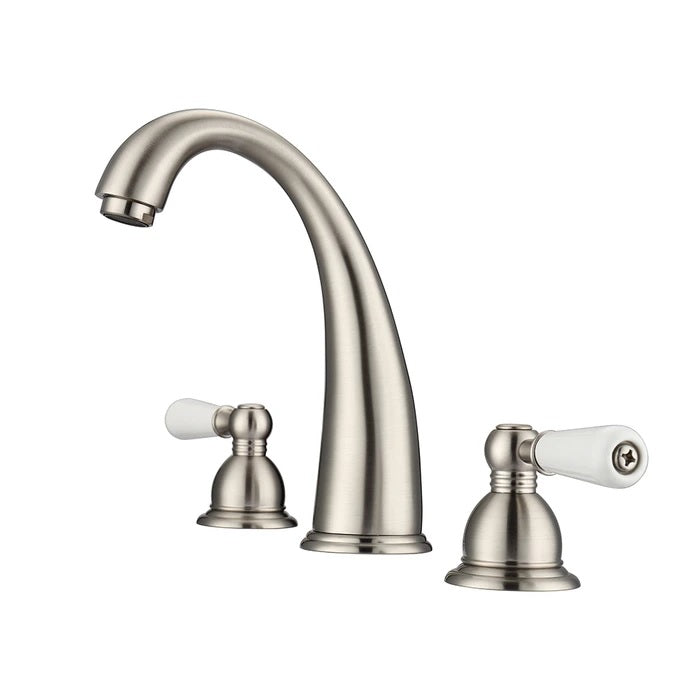 Maddox 8" Widespread Brushed Nickel Bathroom Faucet with Porcelain Lever Handles