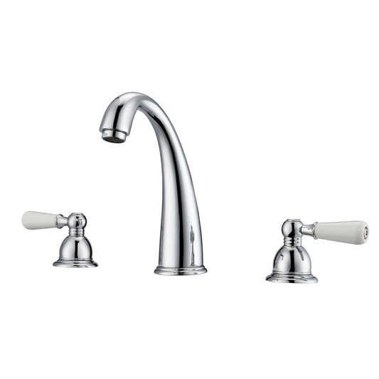 Maddox 8" Widespread Chrome Bathroom Faucet with Porcelain Lever Handles
