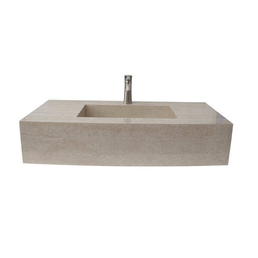 Precious 48-1/2" Wall-Hung Double Bowl Porcelain Tile Sink 1-Hole Faucet in Ivory