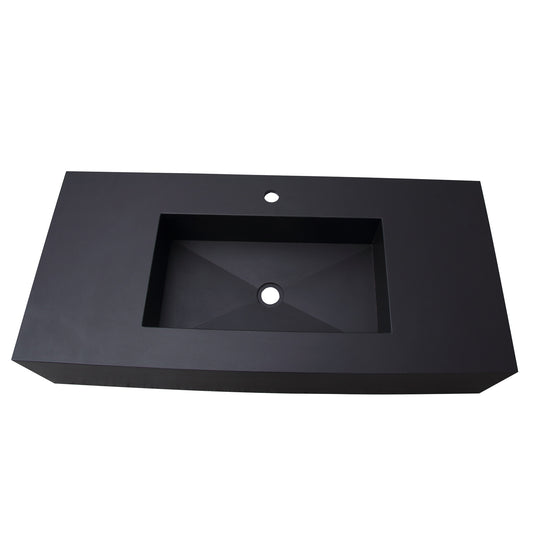 Precious 25" Wall-Hung Porcelain Tile Sink Hidden Drain in Black
