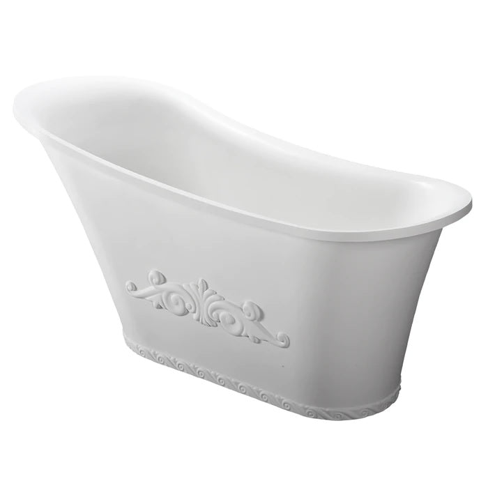 Ayanna 59" Resin Slipper Tub with Ornamental Accents No Faucet Holes Gloss White