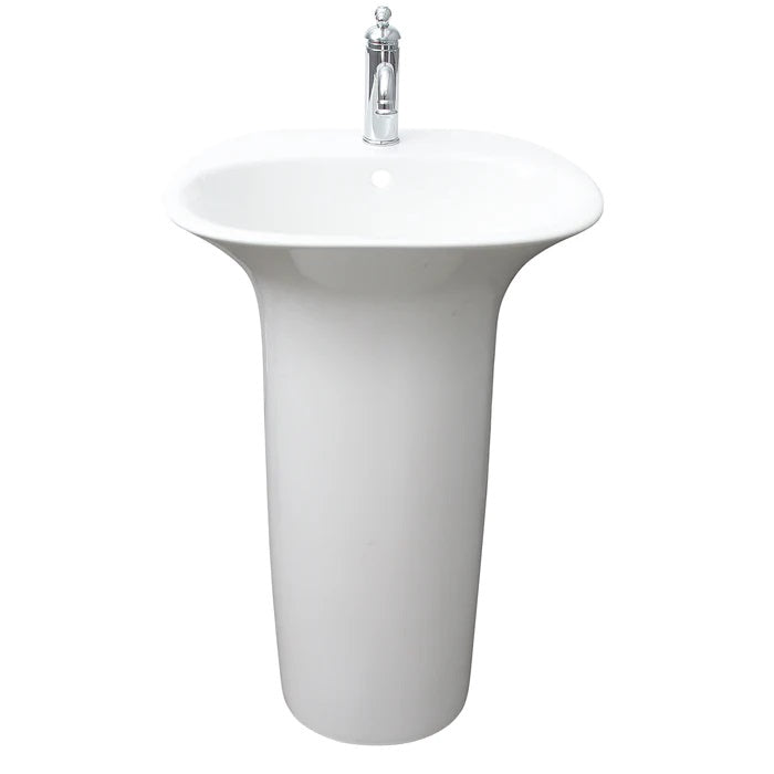 Sensation Abstract 1 Piece Pedestal Sink in Gloss White for Single Hole Faucet