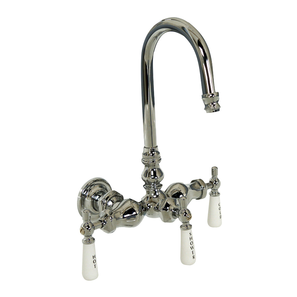 Tub Diverter Gooseneck Faucet with Porcelain Lever Handles in Brushed Nickel