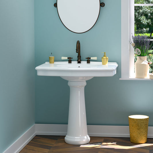 Anders Rectangular Pedestal Sink White for 8" Widespread